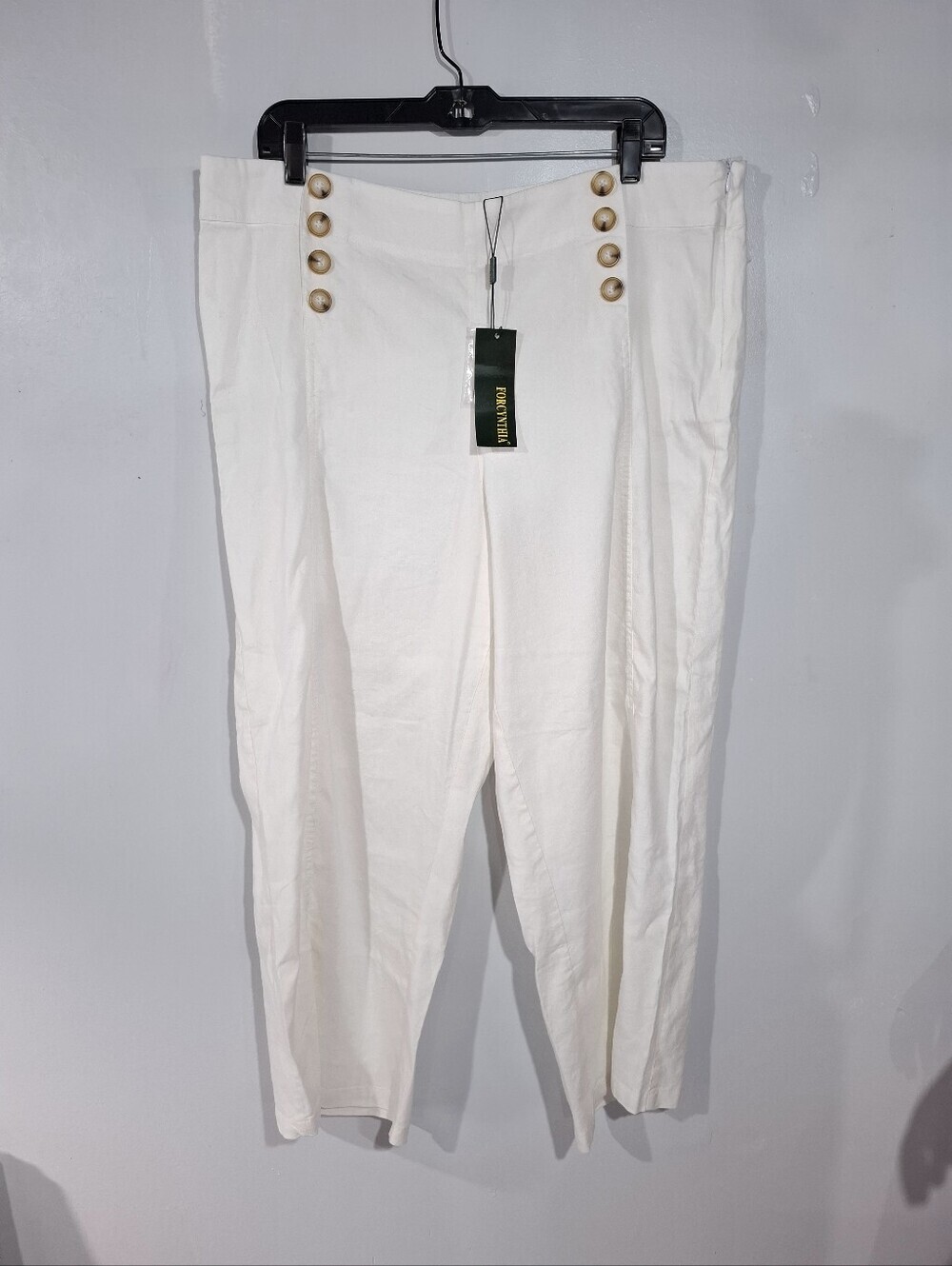 FOR CYNTHIA Women's Wide-leg Linen Blend Pants Nautical Coastal Preppy Beachy XL